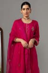 Buy_Label Shreya Sharma_Fuchsia Kurta Silk Embroidered Floral Round Set_Online_at_Aza_Fashions