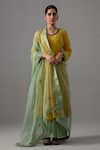 Buy_Label Shreya Sharma_Yellow Kurta And Pant Chanderi Embroidered Sequin Round Anarkali Set _Online_at_Aza_Fashions