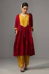 Buy_Label Shreya Sharma_Red Pure Silk Gota Lace Round Colour Block Kurta With Pant_at_Aza_Fashions
