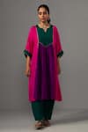 Buy_Label Shreya Sharma_Pink Pure Silk Gota Lace Round Colour Block Kurta With Pant_at_Aza_Fashions