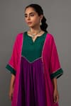 Shop_Label Shreya Sharma_Pink Pure Silk Gota Lace Round Colour Block Kurta With Pant_Online_at_Aza_Fashions