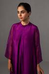 Buy_Label Shreya Sharma_Purple Kurta Pure Silk Sequin Band Collar Box Pleat With Pant_Online_at_Aza_Fashions
