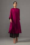 Buy_Label Shreya Sharma_Pink Pure Silk Solid Stripe Band Collar Kurta With Print Pant _Online_at_Aza_Fashions