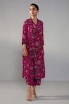 Label Shreya Sharma_Fuchsia Natural Crepe Printed Floral Raised Kurta With Pant _Online_at_Aza_Fashions