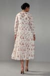 Shop_Label Shreya Sharma_White Chanderi Printed Rose Ruffle Dress_at_Aza_Fashions