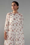 Label Shreya Sharma_White Chanderi Printed Rose Ruffle Dress_Online_at_Aza_Fashions