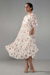 Buy_Label Shreya Sharma_White Chanderi Printed Rose Ruffle Dress_Online_at_Aza_Fashions