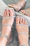 Buy_ESSEMM_Silver Embellished Metallic Studded Strappy Sandals _at_Aza_Fashions