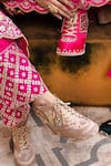 Shop_Tiesta_Pink Geometric Embroidered Sneaker Wedges _at_Aza_Fashions