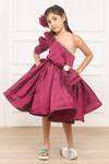Pinkcow designs pvt ltd Wine Taffeta, Cotton Pearls, Rhinestones One Shoulder Bow Embellished Dress Online at Aza Fashions Pinkcow designs pvt ltd_Wine Taffeta, Cotton Pearls, Rhinestones One Shoulder Bow Embellished Dress _Online_at_Aza_Fashions