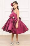 Shop Pinkcow designs pvt ltd Wine Taffeta, Cotton Pearls, Rhinestones One Shoulder Bow Embellished Dress Online at Aza Fashions Shop_Pinkcow designs pvt ltd_Wine Taffeta, Cotton Pearls, Rhinestones One Shoulder Bow Embellished Dress _Online_at_Aza_Fashions