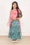 Buy_Pinkcow designs pvt ltd_Green Organza, Crepe, Hello Kitty Roseate Print Lehenga With Ruffled Blouse _at_Aza_Fashions