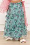 Pinkcow designs pvt ltd_Green Organza, Crepe, Hello Kitty Roseate Print Lehenga With Ruffled Blouse _at_Aza_Fashions