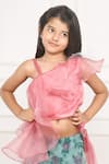 Buy_Pinkcow designs pvt ltd_Green Organza, Crepe, Hello Kitty Roseate Print Lehenga With Ruffled Blouse 