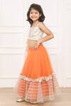Pinkcow designs pvt ltd Orange Tulle, Brocade, Lace Gota Patti, Frilly Embellished Lehenga Blouse Set Online at Aza Fashions Pinkcow designs pvt ltd_Orange Tulle, Brocade, Lace Gota Patti, Frilly Embellished Lehenga Blouse Set _Online_at_Aza_Fashions