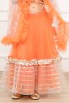 Pinkcow designs pvt ltd Orange Tulle, Brocade, Lace Gota Patti, Frilly Embellished Lehenga Blouse Set at Aza Fashions Pinkcow designs pvt ltd_Orange Tulle, Brocade, Lace Gota Patti, Frilly Embellished Lehenga Blouse Set _at_Aza_Fashions