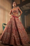 Shop_Kalighata_Red Silk Sequins, Beads, Embroidery Sweetheart Alluring Raw Bridal Lehenga Set _at_Aza_Fashions