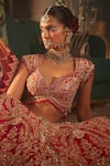 Kalighata_Red Silk Sequins, Beads, Embroidery Sweetheart Alluring Raw Bridal Lehenga Set _Online_at_Aza_Fashions