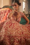 Shop_Kalighata_Red Silk Sequins, Beads, Embroidery Sweetheart Alluring Raw Bridal Lehenga Set _Online_at_Aza_Fashions