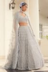 Buy_Kalighata_Grey Net Embroidery Sequin Leaf Neck Anaysha Bridal Lehenga Set  _at_Aza_Fashions