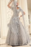 Kalighata_Grey Net Embroidery Sequin Leaf Neck Anaysha Bridal Lehenga Set  _Online_at_Aza_Fashions