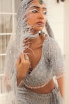 Buy_Kalighata_Grey Net Embroidery Sequin Leaf Neck Anaysha Bridal Lehenga Set  _Online_at_Aza_Fashions