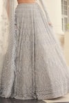 Shop_Kalighata_Grey Net Embroidery Sequin Leaf Neck Anaysha Bridal Lehenga Set  _Online_at_Aza_Fashions