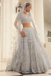 Kalighata_Grey Net Embroidery Sequin Leaf Neck Anaysha Bridal Lehenga Set  _at_Aza_Fashions