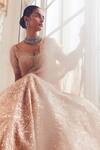 Shop_Kalighata_Pink Silk, Net Sequins, Cut Harnaaz Raw Floral Embroidered Bridal Lehenga Set_at_Aza_Fashions