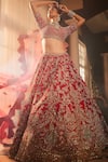 Buy_Kalighata_Red Raw Silk Embroidery Zardozi Sweetheart Isra Bridal Lehenga Set _at_Aza_Fashions