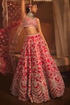 Kalighata_Red Raw Silk Hand Embroidered Zardozi Leaf Magnum Bridal Lehenga Set  _Online_at_Aza_Fashions