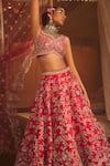 Shop_Kalighata_Red Raw Silk Hand Embroidered Zardozi Leaf Neck Magnum Bridal Lehenga Set _at_Aza_Fashions