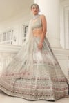 Buy_Kalighata_Green Silk, Net Sequins, Cut Work Maithili Embroidered Bridal Lehenga Set_at_Aza_Fashions