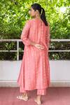 Shop_Vaayu_Pink Cotton, Muslin Round Neck Geometric Print A-line Kurta With Pant_at_Aza_Fashions