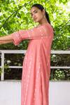 Buy_Vaayu_Pink Cotton, Muslin Round Neck Geometric Print A-line Kurta With Pant