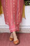 Buy_Vaayu_Pink Cotton, Muslin Embroidery, Lace Round Neck Linear Print Kurta Pant Set_Online_at_Aza_Fashions