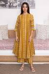 Vaayu_Yellow Cotton, Muslin Tassels Round Neck Linear Print Kurta With Pant_Online_at_Aza_Fashions