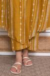 Buy_Vaayu_Yellow Cotton, Muslin Tassels Round Neck Linear Print Kurta With Pant_Online_at_Aza_Fashions