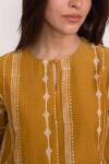 Vaayu_Yellow Cotton, Muslin Tassels Round Neck Linear Print Kurta With Pant_at_Aza_Fashions