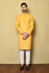 Buy_Arihant Rai Sinha_Yellow Silk Embroidered Mirror Mandarin Collar Kurta _at_Aza_Fashions