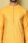 Shop_Arihant Rai Sinha_Yellow Silk Embroidered Mirror Mandarin Collar Kurta _Online_at_Aza_Fashions