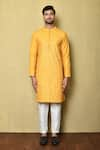 Arihant Rai Sinha_Yellow Silk Embroidered Mirror Mandarin Collar Kurta _Online_at_Aza_Fashions