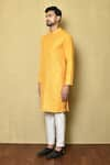 Buy_Arihant Rai Sinha_Yellow Silk Embroidered Mirror Mandarin Collar Kurta _Online_at_Aza_Fashions