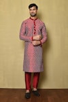 Buy_Arihant Rai Sinha_Maroon Cotton Silk Printed Zigzag Mandarin Collar Kurta _at_Aza_Fashions