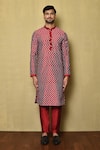 Arihant Rai Sinha_Maroon Cotton Silk Printed Zigzag Mandarin Collar Kurta _Online_at_Aza_Fashions