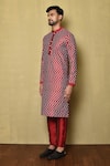 Buy_Arihant Rai Sinha_Maroon Cotton Silk Printed Zigzag Mandarin Collar Kurta _Online_at_Aza_Fashions