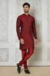 Buy_Arihant Rai Sinha_Maroon Cotton Silk Printed Zigzag Kurta_at_Aza_Fashions