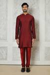 Arihant Rai Sinha_Maroon Cotton Silk Printed Zigzag Kurta_Online_at_Aza_Fashions