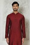 Buy_Arihant Rai Sinha_Maroon Cotton Silk Printed Zigzag Kurta_Online_at_Aza_Fashions