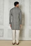 Shop_Arihant Rai Sinha_Grey Cotton Silk Printed Striped Band Collar Kurta _at_Aza_Fashions